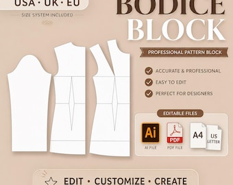 women's bodice block with shoulder dart from xxs -6xl eu-uk-USA SIZES