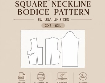 Square Neckline Bodice Pattern | PDF Sewing Pattern (A4, A0, Letter)
