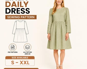 Linen Daily Dress Sewing Pattern | S-XXL | Instant Download | A0 A4 Letter