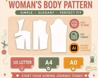 Queen Anne Neck Bodice Pattern | Women's Basic Sewing (Digital Download)