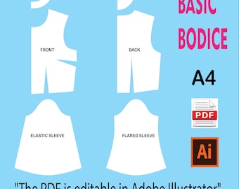 Basic Bodice Sewing Pattern – Flared & Elastic Sleeve Options (Digital PDF Pattern)