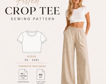 Women's Fitted Crop Tee Sewing Pattern | PDF | instant download| A4 Letter A0