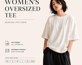 Women's Oversized Tee Sewing Pattern | Digital prints | A4 | Letter | A0