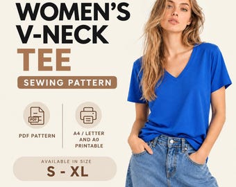 Women's V-Neck Tee Sewing Pattern | Instant Download | Beginner Friendly
