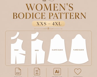 Basic Bodice Sewing Pattern – Flared & Elastic Sleeve Options (Digital PDF Pattern)