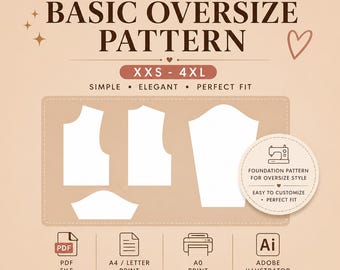 Women's Basic Oversize Pattern | XXS-4XL, PDF, Adobe Illustrator (Digital Download)