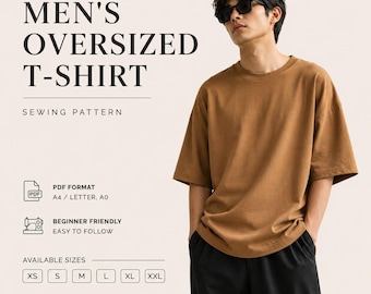 Men's Oversized T-Shirt Sewing Pattern | Digital prints | A4 | Letter | A0