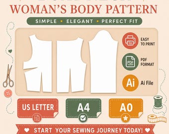 Boat Neck Bodice Block Pattern | PDF Sewing Pattern (A4, A0, Letter) | Adobe Illustrator File