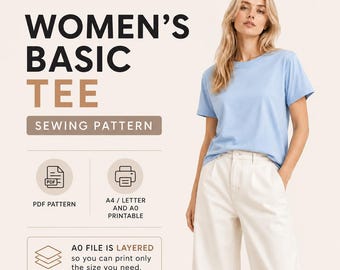 Women's Basic Tee | Easy Sewing Project | XS-XXL | Instant Download | Beginner Friendly