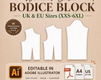 Sewing Pattern | Bodice Block UK EU Sizes XXS–6XL | Pattern Making  | digital