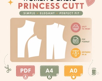 Women's Basic Princess Cut Sewing Pattern| Printable PDF Pattern | Editable | Digital Download