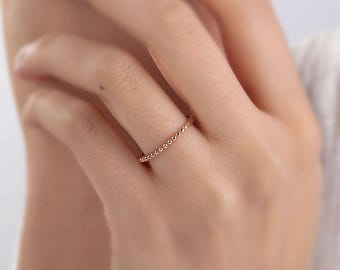 Anello con perline in oro massiccio 14k, fascia impilabile delicata