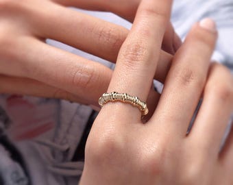 14k Solid Gold Bambus Ring, stapelbar feinen Schmuck