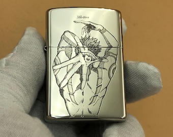 Anime Engraved Cupronickel Lighter – Sukuna Collectible Gift, Daily Use Refillable Windproof Metal Lighter