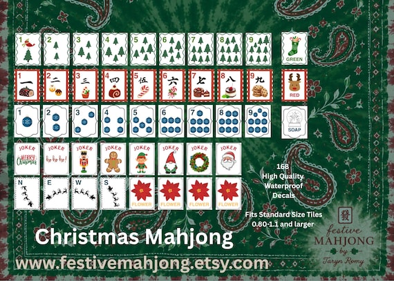 Festive Christmas Mahjong Tile Decals - Standard Size