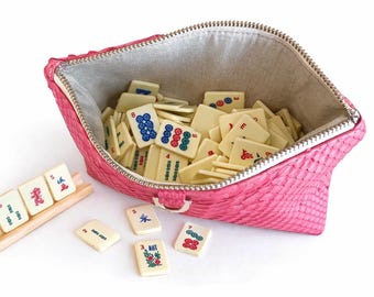 Mahjong Travel Set Python Skin – 152 American Tiles, plus extra Jokers & Flowers  (Tiles and Pouch Only)