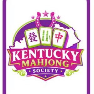 May include: A circular logo with a purple border featuring three mahjong tiles above a pink banner that reads KENTUCKY MAHJONG SOCIETY. The design includes a horseshoe, stars, and a white silhouette of the state of Kentucky on a purple background.