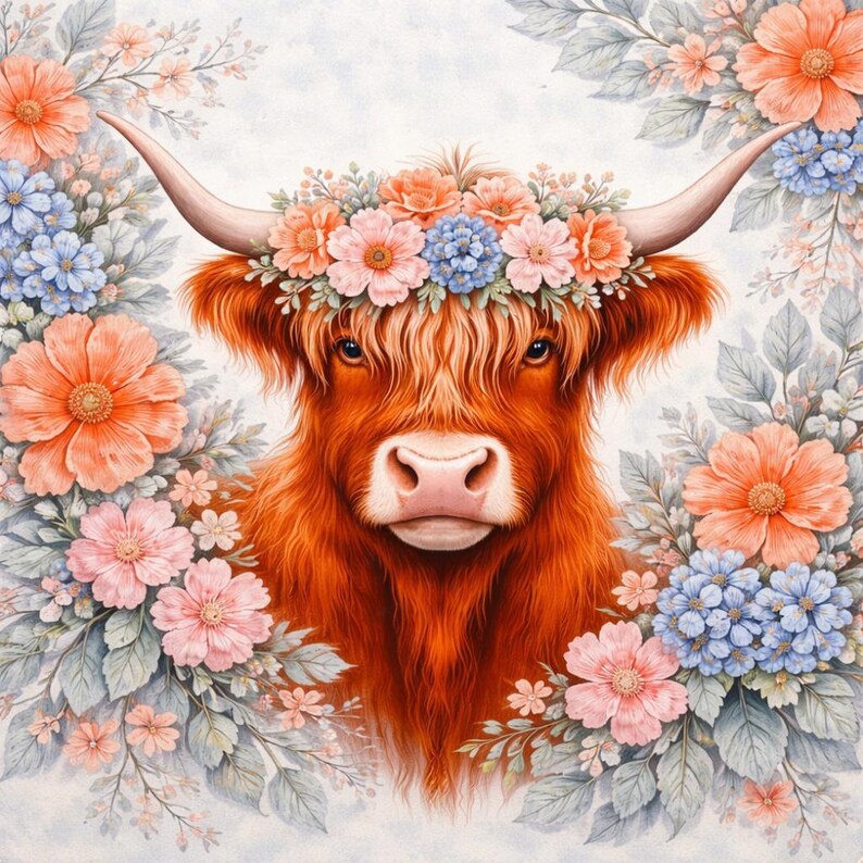 Farmhouse Garden Mahjong Tile Decals – Highland Cow & Floral Set image 2