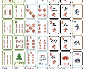 Winter Ski Mahjong Tile Set - Decals Only