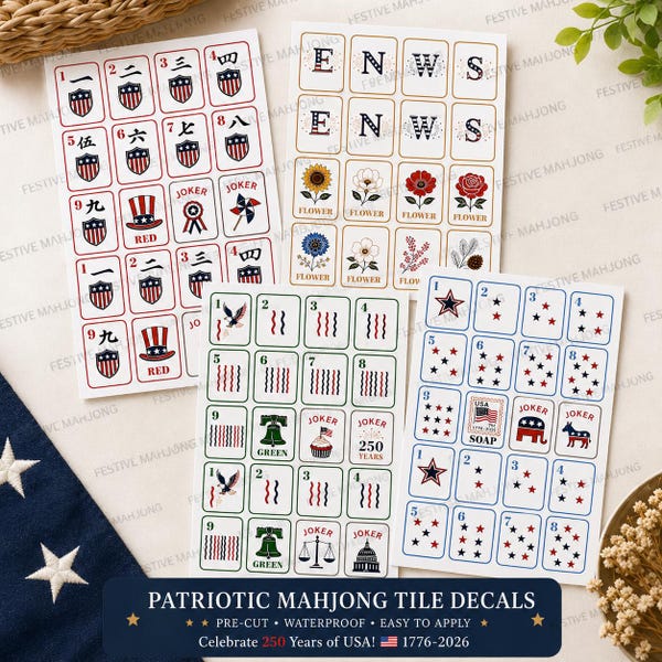 Patriotic Mahjong Tile Decals - USA 250th Anniversary Edition - standard tile size