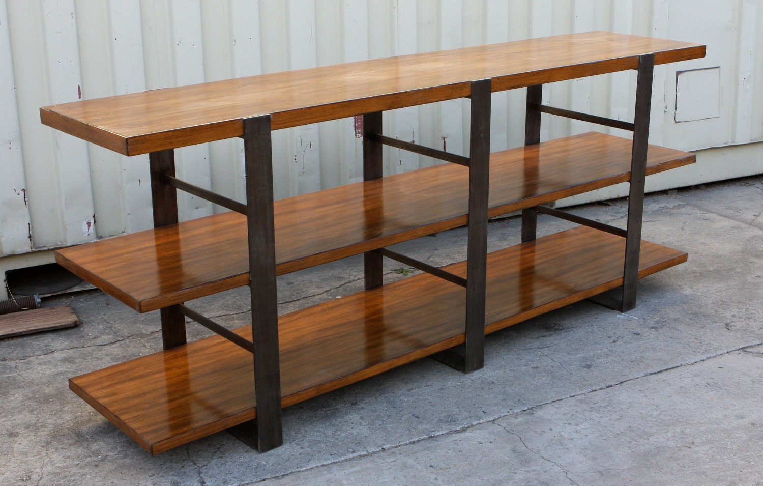 Vintage Distressed Steel and Wood Bookcase Etsy