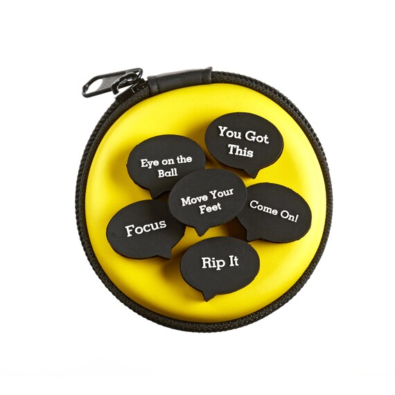 The Best Tennis Gift for Every Player and Team. Black Tennis Vibration  Dampener (6pack) in Yellow Zipper Pack