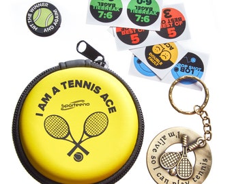 Premium Tennis Keychain with Funny Racket Stickers and Original Dampener