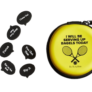The Best Tennis Gift For Every Player and Team. Black Tennis Vibration Dampener (6Pack) in Yellow Zipper Pack