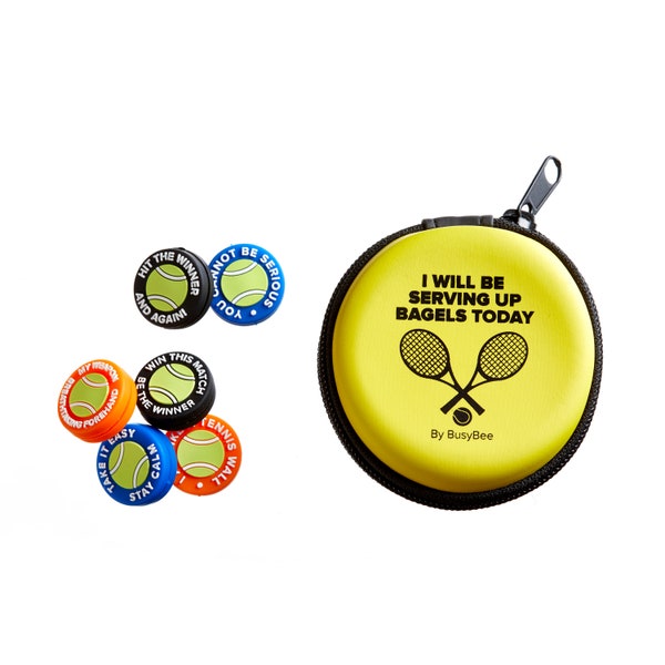 Tennis Vibration Dampener with Mottos in Yellow Gift Packing - Set of 6. Tennis Shock Absorber for Strings. Great for Every player and Kids