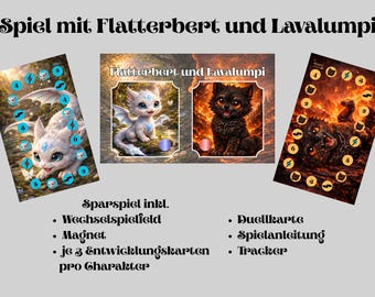 Sparspiel Flatterbert und Lavalumpi - passend für A6 Binder- Sparen mit der Umschagmethode