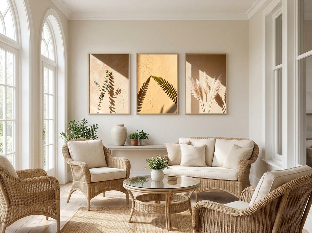 Warm Neutral Botanical Wall Art Set of 3 | Minimalist Prints | Modern ...