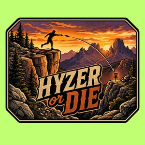 ディスクゴルフ長方形バッジPNG - Hyzer or Dieエンブレム（ディスクゴルフアクセサリー、シャツ、ステッカー用、商用利用可、デジタルダウンロード）