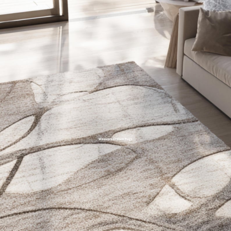 Abstract Neutral Area Rug for Modern Living Room | Cream & Gray for ...