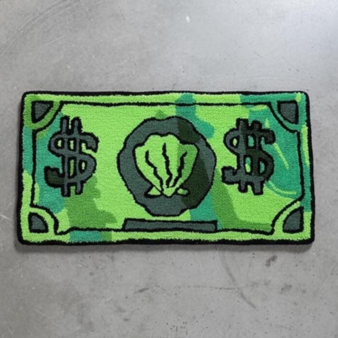 Cartoon Dollar Bill Money Rug, Funky Green Tufted Area Rug, Soft Non ...