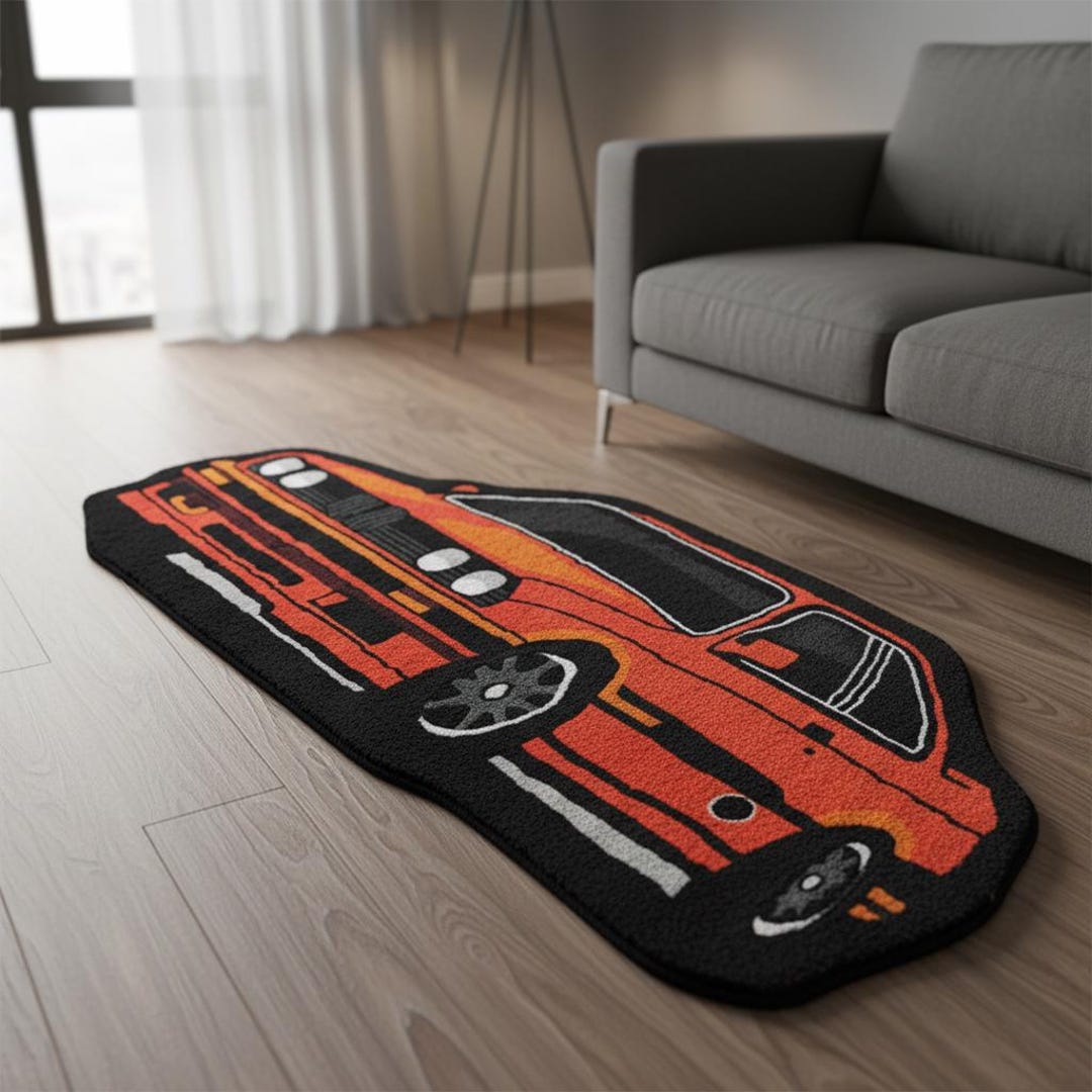 Tufting Rug Bmw Car Rug, Hand Tufted Red Sports Car Carpet, BMW E30 Inspired Aesthetic ...