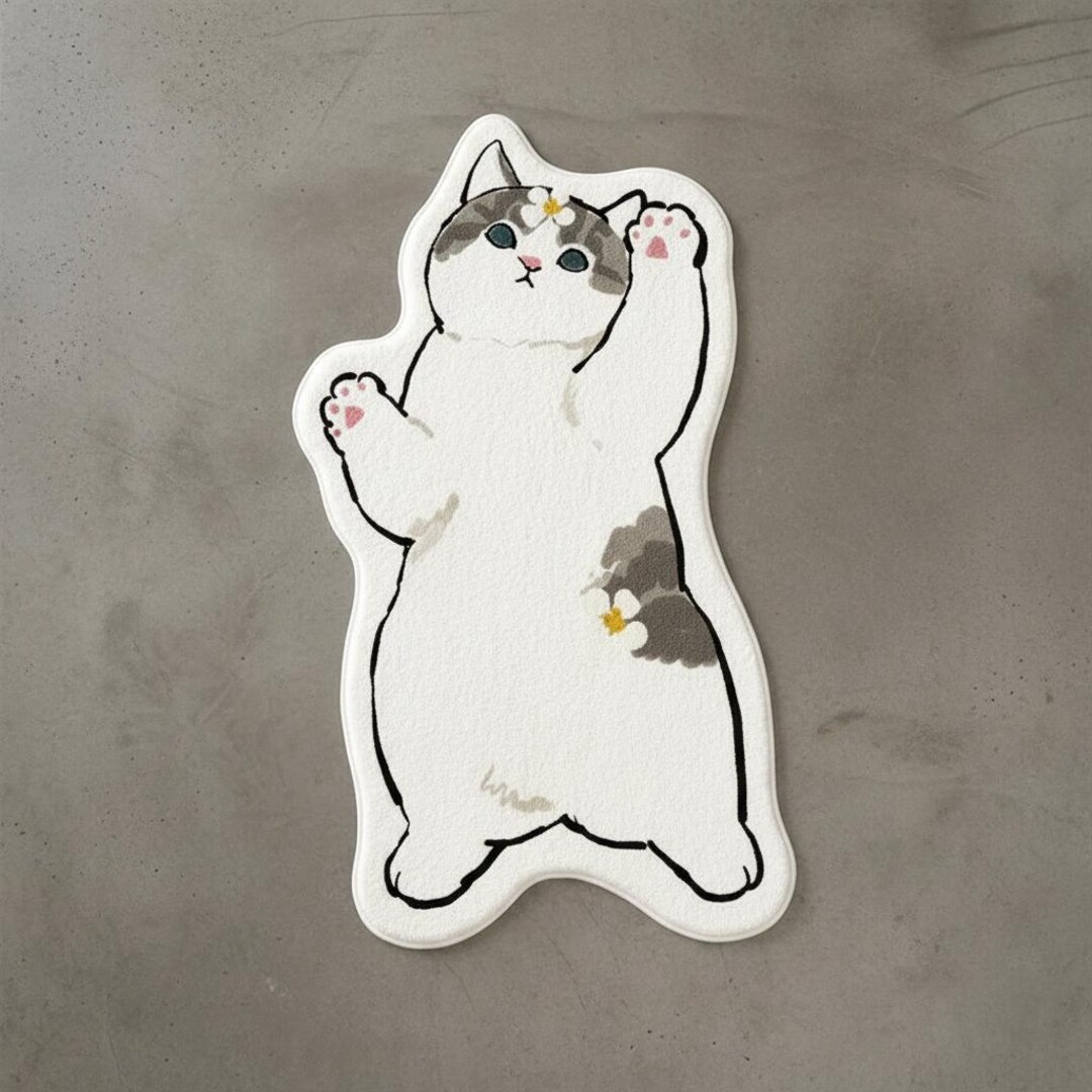 Cat Tufted Rug, Whimsical Cartoon Animal Accent Mat, Soft Bedroom ...