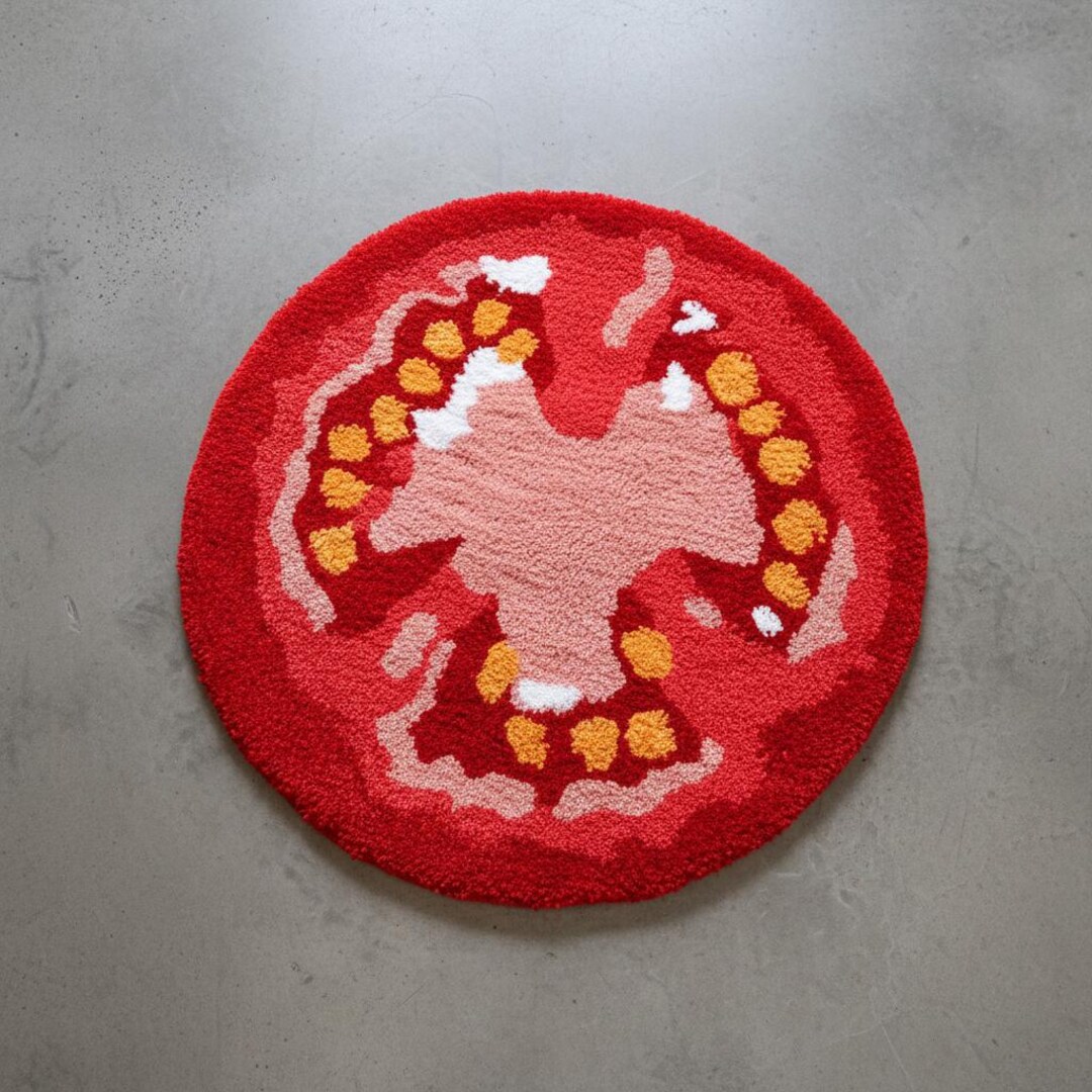Tomatillo Rugs Tomato Slice Rug | Hand-tufted Round Fruit Rug | Quirky Kitchen ...