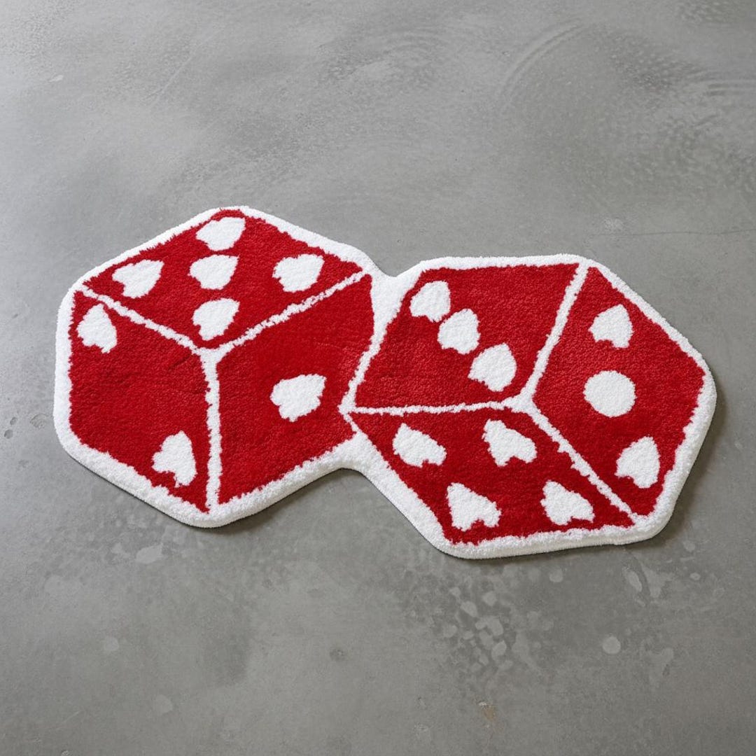 Red Dice Tufted Rug, Handmade Irregular Accent Rug for Game Room ...