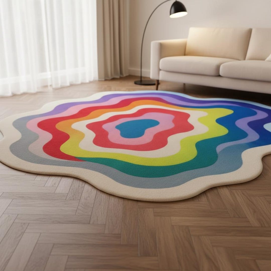 Funky Weave Rug Colorful Wavy Rainbow Rug, Hand-tufted Groovy Area Rug, Psychedelic ...