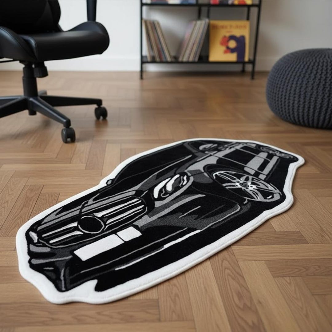 Custom Car Rug, Hand-tufted Mercedes Inspired Area Rug, Automotive Art ...