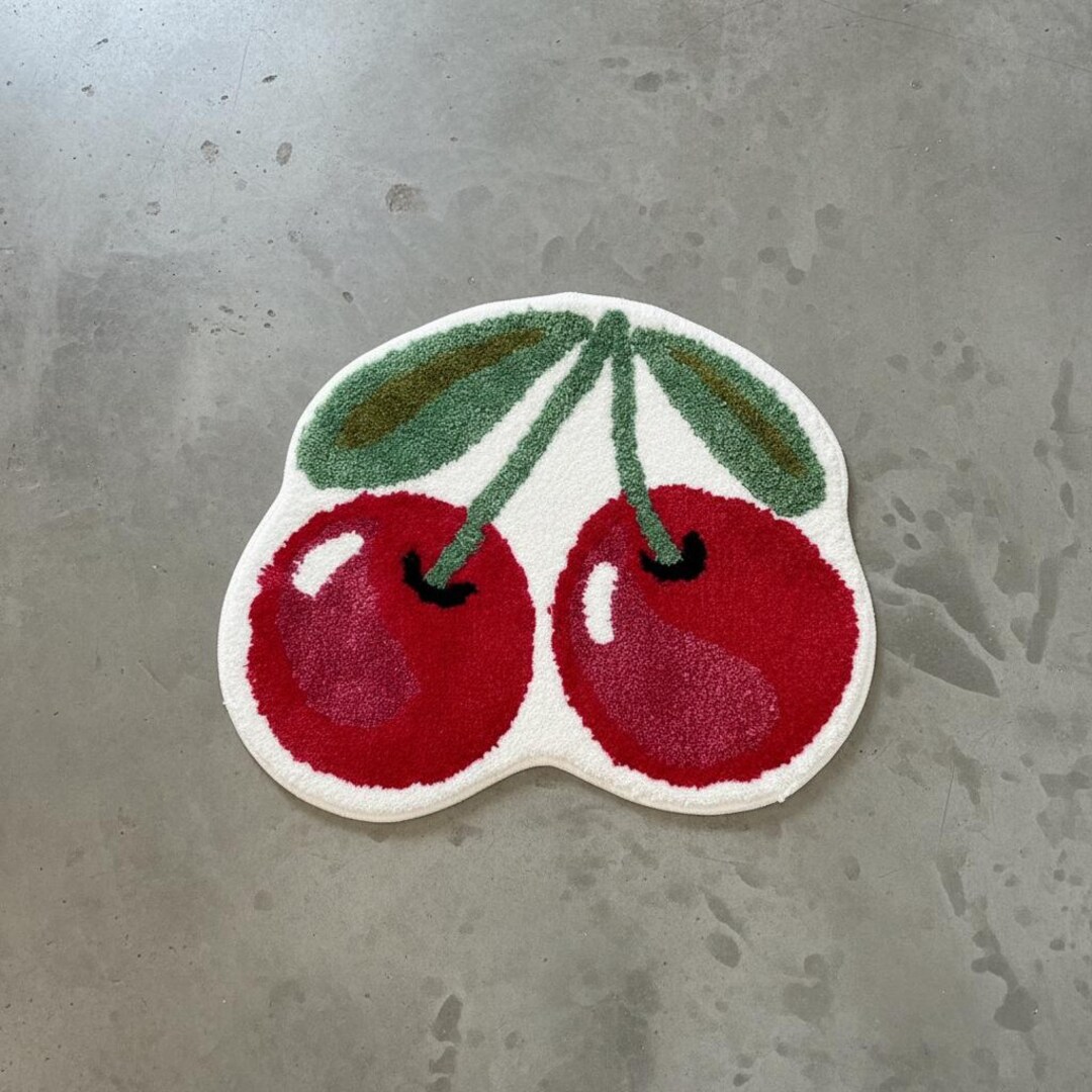 Cute Cherry Tufted Rug, Hand-tufted Fruit Accent Mat, Aesthetic Bedroom ...