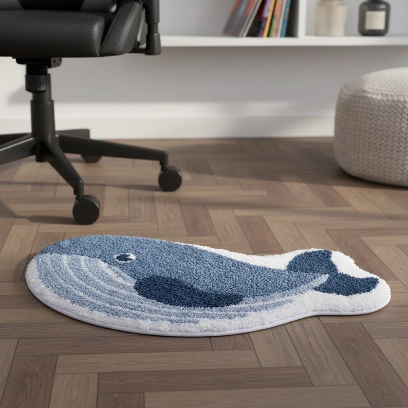Cute Whale Shaped Rug, Nursery Decor, Kids Room Carpet, Blue Ocean ...