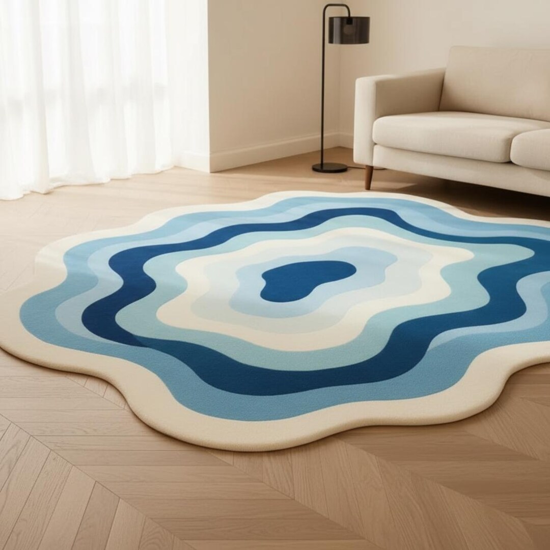 Puddle Rug Shape Blue Puddle Rug, Hand-tufted Water Ripple Area Carpet, Modern Irregular ...