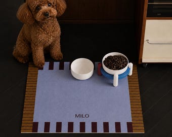 Personalized Pet Food Mat, Waterproof PU Leather, Non-Slip Dog Cat Placemat, Checkerboard Design
