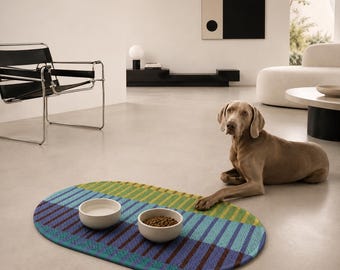 Personalized Bauhaus Pet Feeding Mat, Non-Slip Woven Dog Cat Placemat, Modern Home Decor