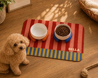 Personalized Pet Food Mat: Waterproof, Non-Slip Faux Leather Placemat for Dogs Cats