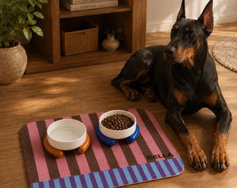 Personalized Pet Food Mat: Waterproof, Non-Slip Faux Leather Placemat for Dogs Cats