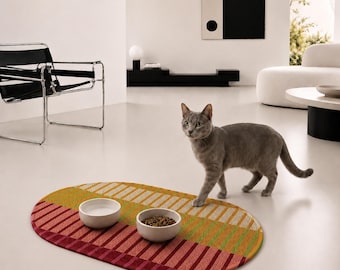 Personalized Bauhaus Pet Feeding Mat, Non-Slip Woven Dog Cat Placemat, Modern Home Decor