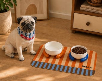 Personalized Pet Food Mat: Waterproof, Non-Slip Faux Leather Placemat for Dogs Cats