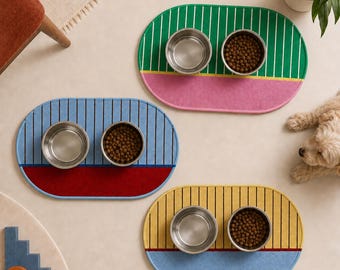 personalized Bauhaus Pet Feeding Mat, Non-Slip Woven Dog Cat Placemat, Modern Home Decor